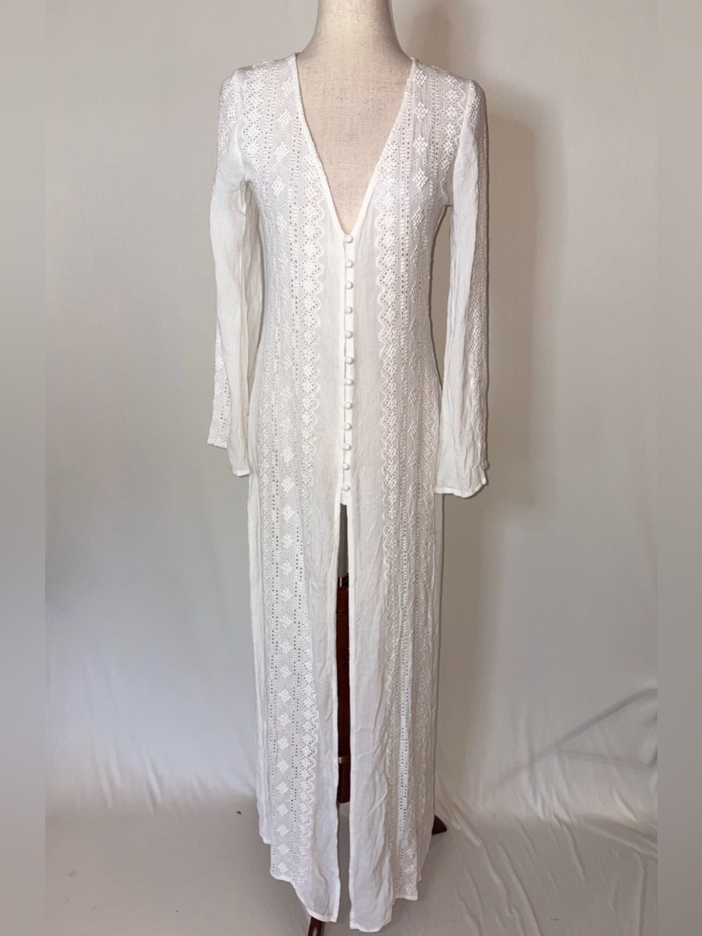Nasty Gal Bohemian Embroidered Eyelet Lace Bell Sleeve Kimono Duster Size 4